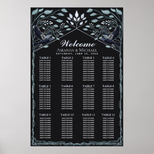 Póster Gráfico de Asientos de Boda Cuervo Gótico Encantad