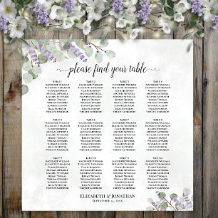 Póster Gráfico de Asientos de Boda de 12 Mesas de Lavanda