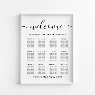 Póster Gráfico de Asientos de Boda de 12 Mesas Elegante