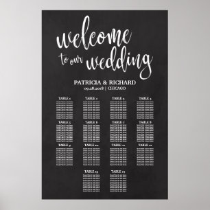 Póster Gráfico de Asientos de Boda de 14 Mesas Pizarra