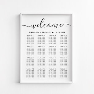 Póster Gráfico de Asientos de Boda de 16 Mesas Elegante