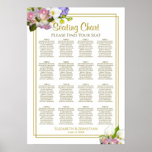 Póster Gráfico de Asientos de Boda de 16 Mesas Floral Pas