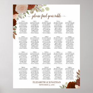 Póster Gráfico de Asientos de Boda de 20 Mesas Rosas Otoñ