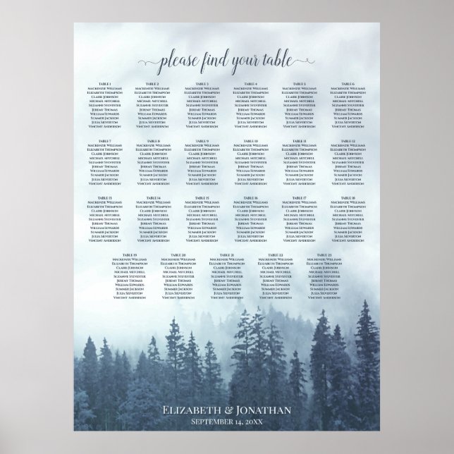 Póster Gráfico de Asientos de Boda de 23 Mesas Blue Mount (Frente)