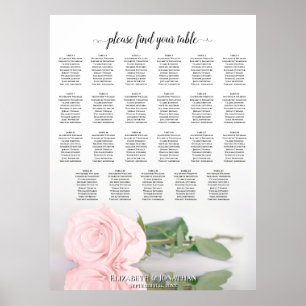 Póster Gráfico de Asientos de Boda de 23 Mesas Rosa Elega