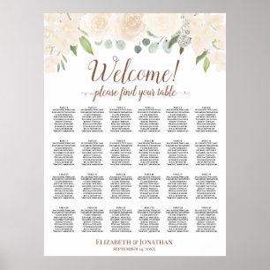 Póster Gráfico de Asientos de Boda de 24 Mesas con Rosas