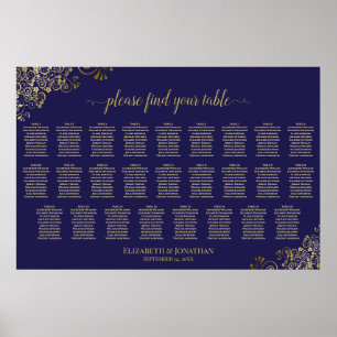 Póster Gráfico de Asientos de Boda de 26 Mesas Azul Marin