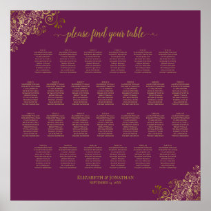 Póster Gráfico de Asientos de Boda de 26 Mesas Cassis Mor