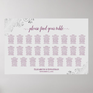 Póster Gráfico de Asientos de Boda de 26 Mesas Magenta Ci