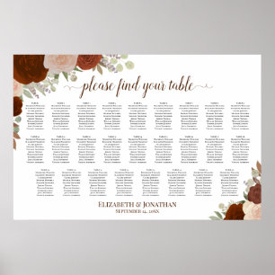 Póster Gráfico de Asientos de Boda de 26 Mesas Otoño Rosa