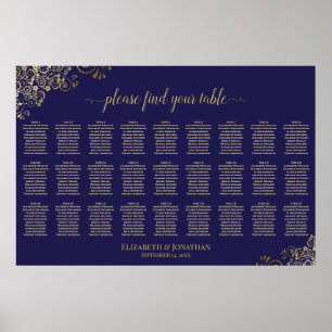 Póster Gráfico de Asientos de Boda de 27 Mesas Azul Marin