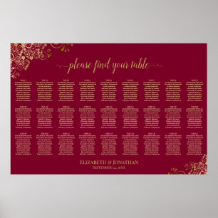 Póster Gráfico de Asientos de Boda de 27 Mesas Burgundy &