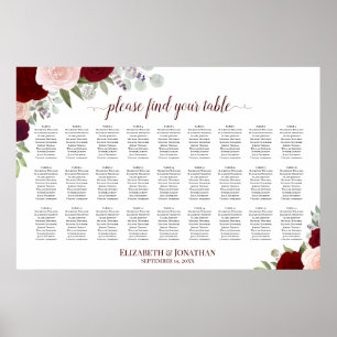 Póster Gráfico de Asientos de Boda de 27 Mesas con Rosas