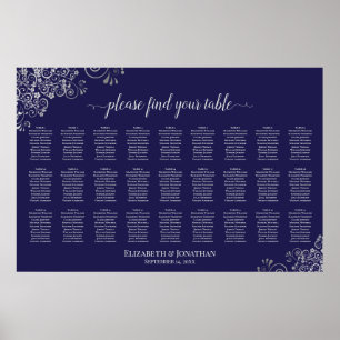 Póster Gráfico de Asientos de Boda de 27 Mesas Plata sobr