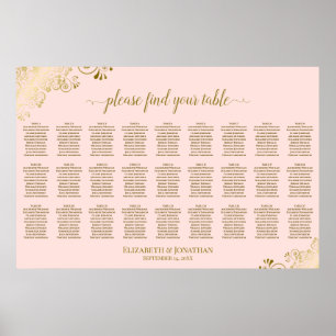 Póster Gráfico de Asientos de Boda de 27 Mesas Rosa y Dor