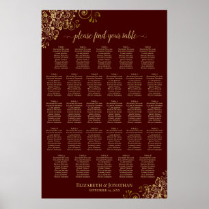 Póster Gráfico de Asientos de Boda de 28 Mesas Auburn Mar