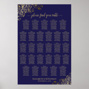 Póster Gráfico de Asientos de Boda de 28 Mesas Azul Marin