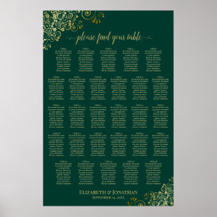 Póster Gráfico de Asientos de Boda de 28 Mesas Esmeralda