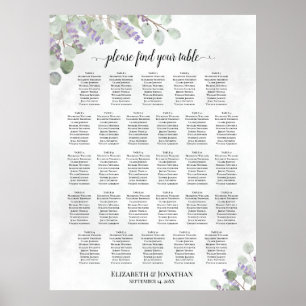 Póster Gráfico de Asientos de Boda de 28 Mesas Eucalipto