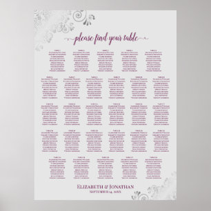 Póster Gráfico de Asientos de Boda de 28 Mesas Magenta Ci