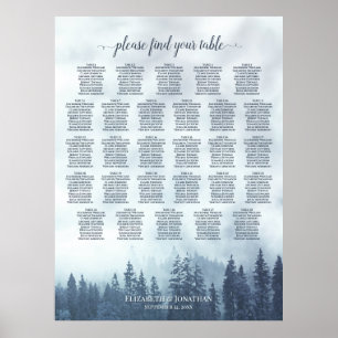 Póster Gráfico de Asientos de Boda de 28 Mesas Misty Blue