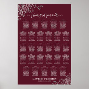 Póster Gráfico de Asientos de Boda de 28 Mesas Plata sobr