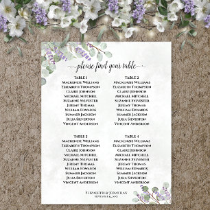 Póster Gráfico de Asientos de Boda de 4 Mesas de Lavanda