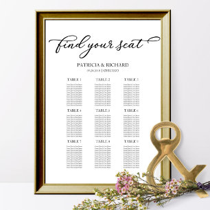 Póster Gráfico de Asientos de Boda de 9 Mesas Chic Letra
