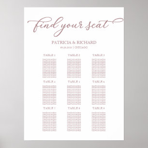 Póster Gráfico de Asientos de Boda de 9 Mesas con Guión e