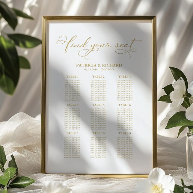 Póster Gráfico de Asientos de Boda de 9 Mesas con Hojuela (Subido por el creador)