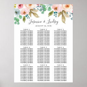Póster Gráfico de Asientos de Boda de 9 Mesas Floral Acua