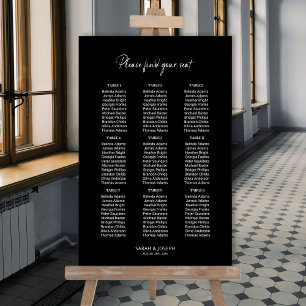 Póster Gráfico de asientos de Boda de 9 mesas negro simpl
