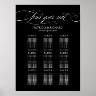 Póster Gráfico de asientos de boda de 9 mesas tablero neg