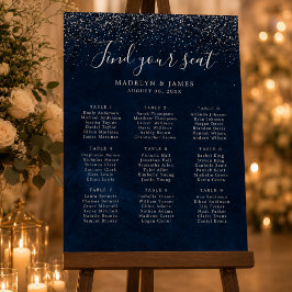 Póster Gráfico de asientos de boda de brillo plateado azu