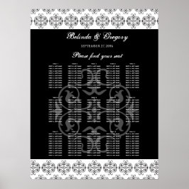 Póster Gráfico de asientos de Boda de caligrafía blanca y