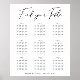 Póster Gráfico de asientos de Boda de caligrafía mínima m