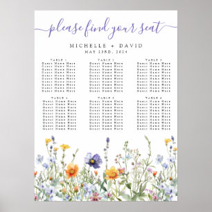 Póster Gráfico de asientos de Boda de campo de flores sil