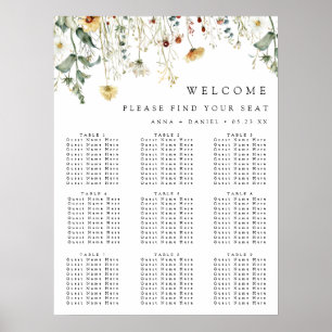 Póster Gráfico de Asientos de Boda de Campo de Flores Sil