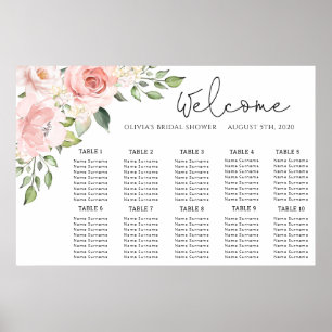 Póster Gráfico de asientos de boda de color rosa con flor