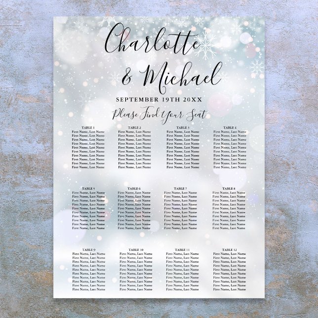 Póster Gráfico de Asientos de Boda de Copos de Nieve de I (Winter Snowflakes Wedding Seating Chart)