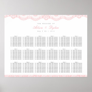 Póster Gráfico de asientos de Boda de encaje rosado román