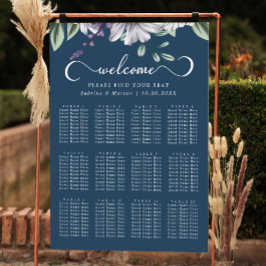 Póster Gráfico de asientos de Boda de escritura floral az