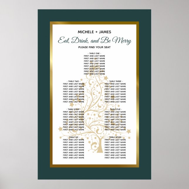 Póster Gráfico de Asientos de Boda de Esmeralda Dorada de (Frente)