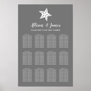 Póster Gráfico de Asientos de Boda de Estrella de Mar de
