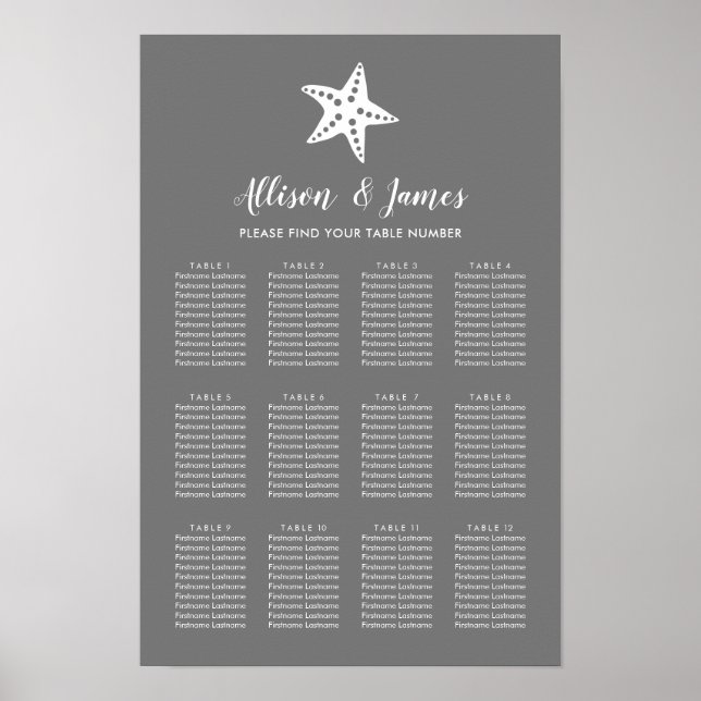 Póster Gráfico de Asientos de Boda de Estrella de Mar de  (Frente)