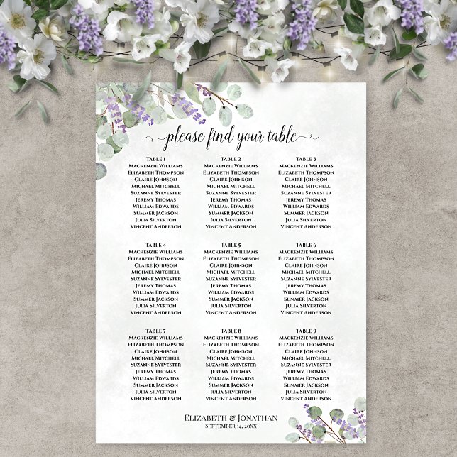 Póster Gráfico de Asientos de Boda de Eucalipto Lavanda d (In Situ on Wall with Decorations)