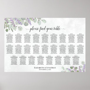 Póster Gráfico de Asientos de Boda de Eucalipto Lavanda p