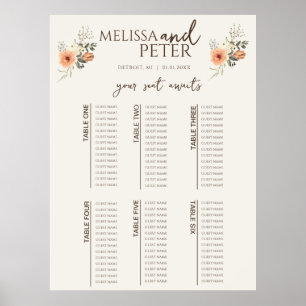 Póster Gráfico de Asientos de Boda de Flor Silvestre