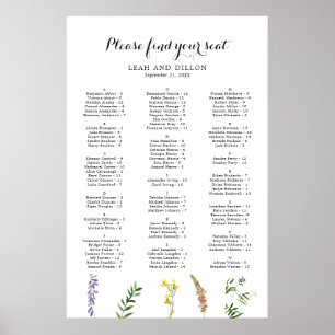 Póster Gráfico de Asientos de Boda de Flor Silvestre Bohe
