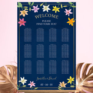 Póster Gráfico de asientos de Boda de floral azul de vera